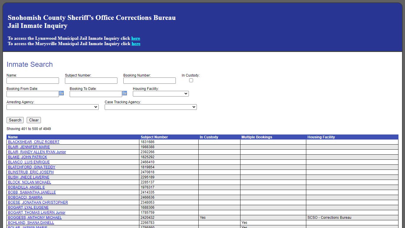 Inmate Search - Jail Register